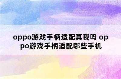oppo游戏手柄适配真我吗 oppo游戏手柄适配哪些手机